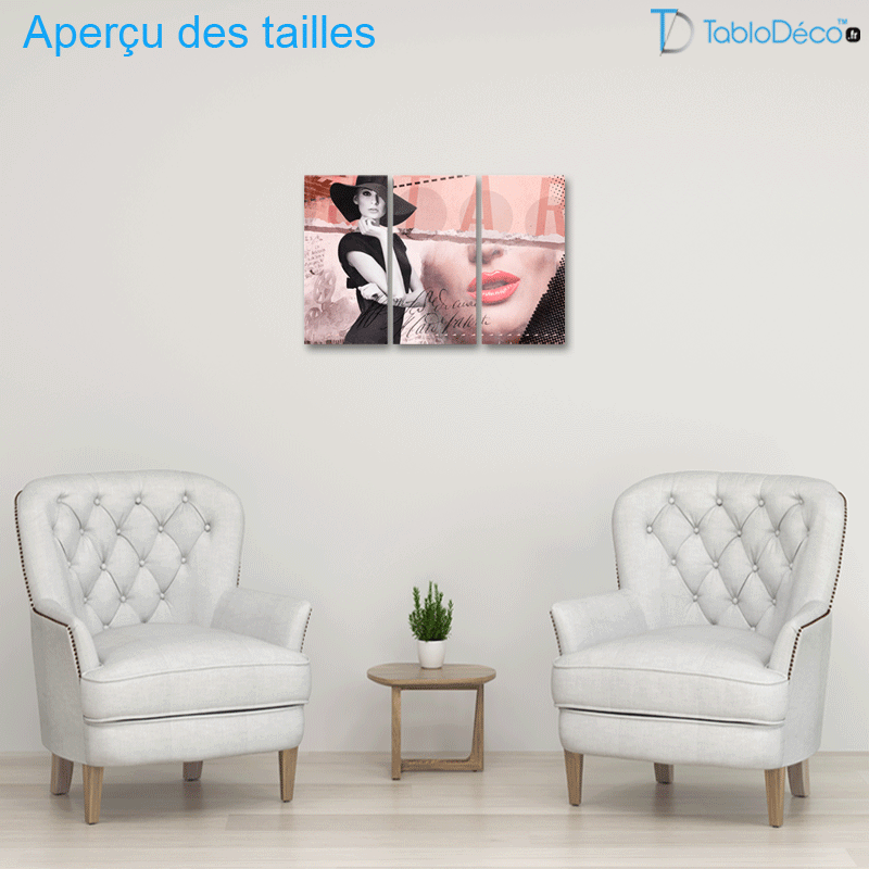 Aperçu des tailles du Tableau Triptyque Femme