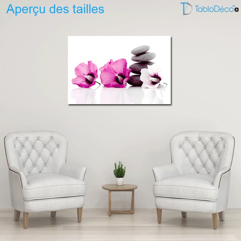 Aperçu des tailles du Tableau Zen Galets et Fleurs