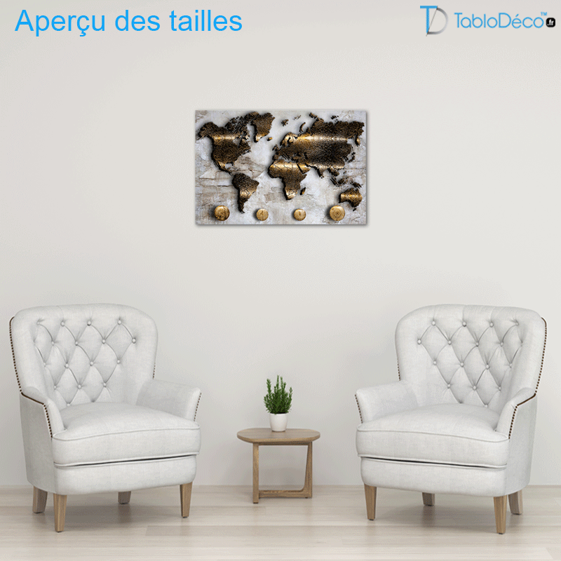 Toile Planisphère Doré