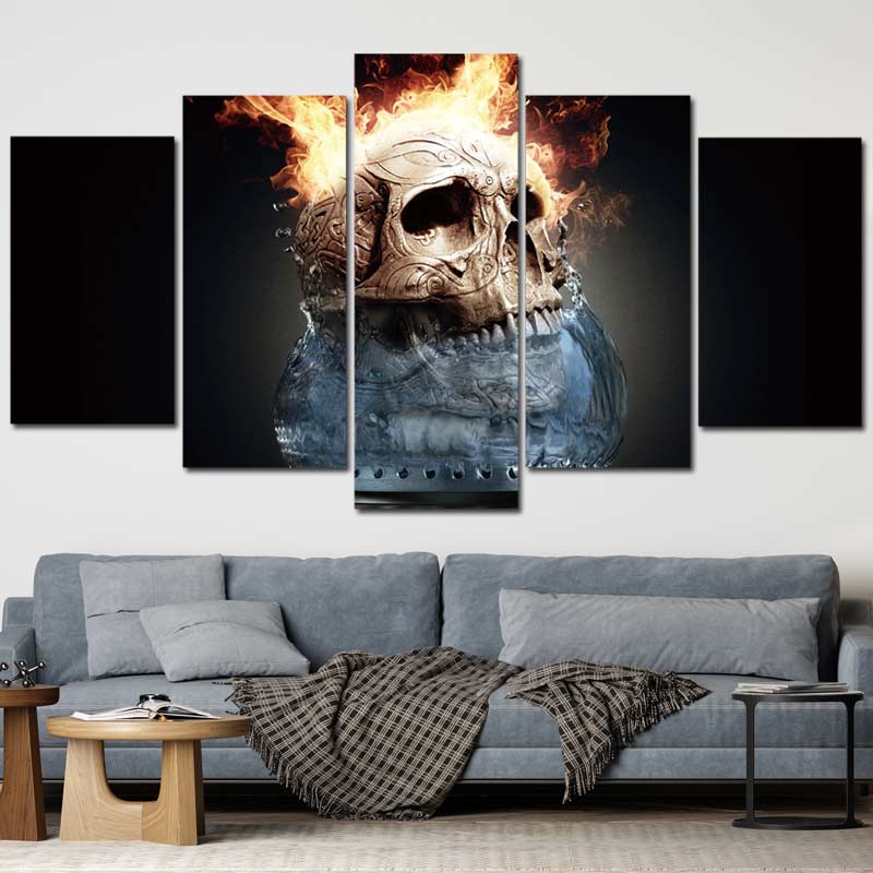 Tableau Crâne Tête de Mort Déco en 5 parties