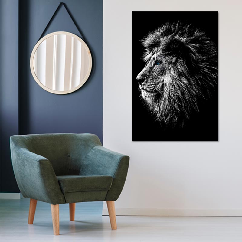 Grande toile imprimée d'un Lion Noir et Blanc