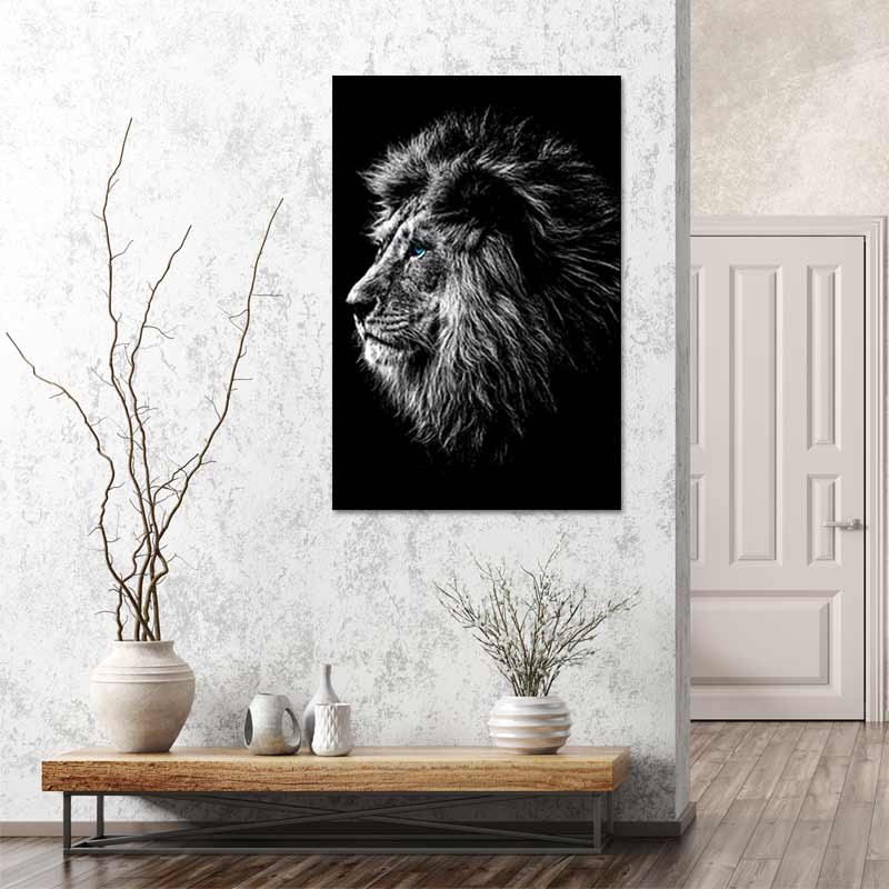 Grand Tableau Lion Noir et Blanc - TabloDéco.fr