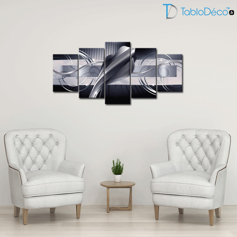 Guide des tailles du Tableau Abstrait Design Moderne Bleuté en 5 panneaux