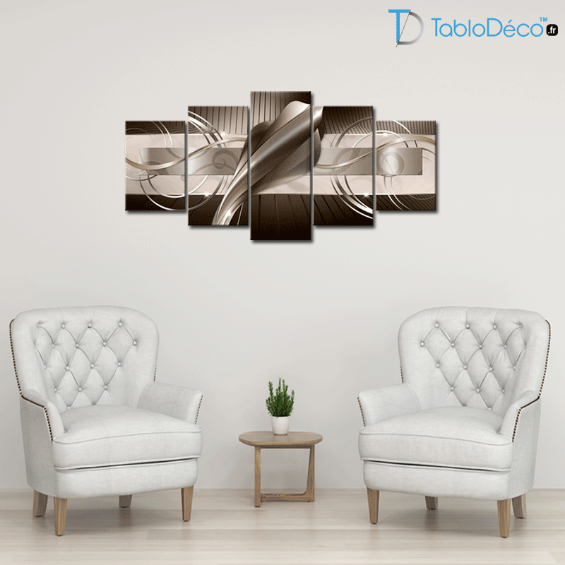 Guide des tailles du Tableau Abstrait Design Moderne Marron en 5 parties