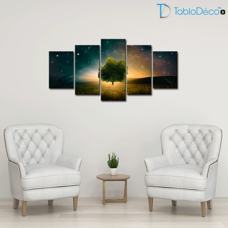 Guide des tailles du Tableau Arbre Nuit en 5 panneaux