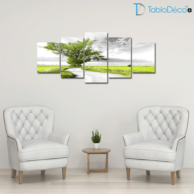 Guide des tailles du Tableau Arbre Vert sur 5 panneaux