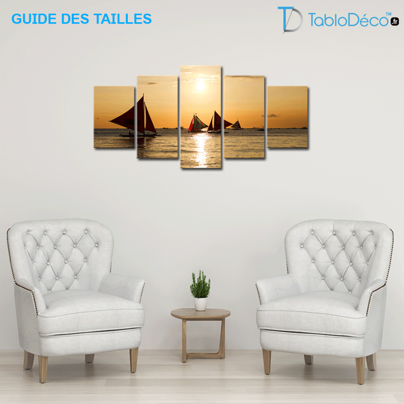 Guide des tailles du Tableau Bateaux à Voiles en 5 panneaux