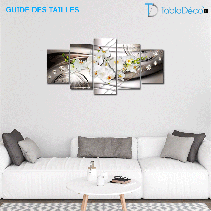 Guide des tailles du Tableau Contemporain Design avec des Fleurs en 5 parties