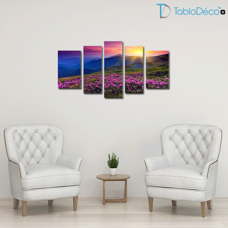 Guide des tailles du Tableau Coucher de Soleil Montagne