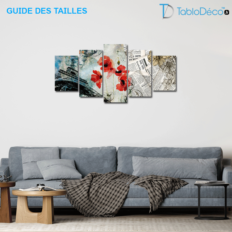 Guide des tailles du Tableau multi panneaux de Paris
