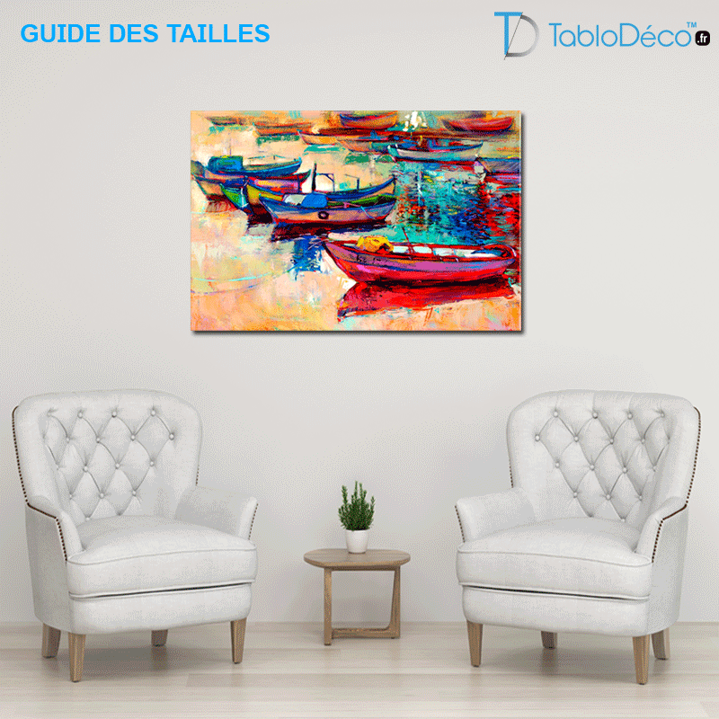 Guide des tailles du Tableau Peinture avec Bateaux