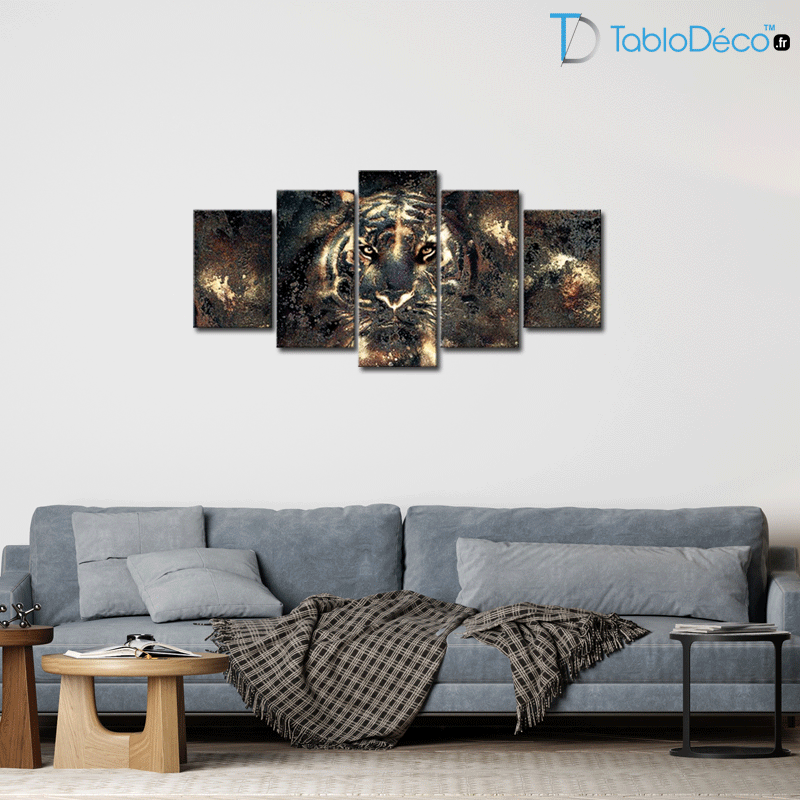 Guide des Tailles du Tableau Tigre en 5 panneaux