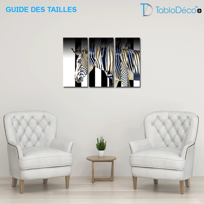 Guide des tailles du Tableau Triptyque Zèbre