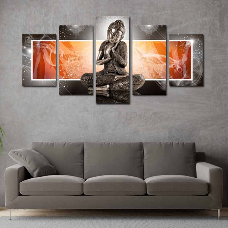 Impression sur Toile Bouddha en 5 parties - TabloDéco.fr