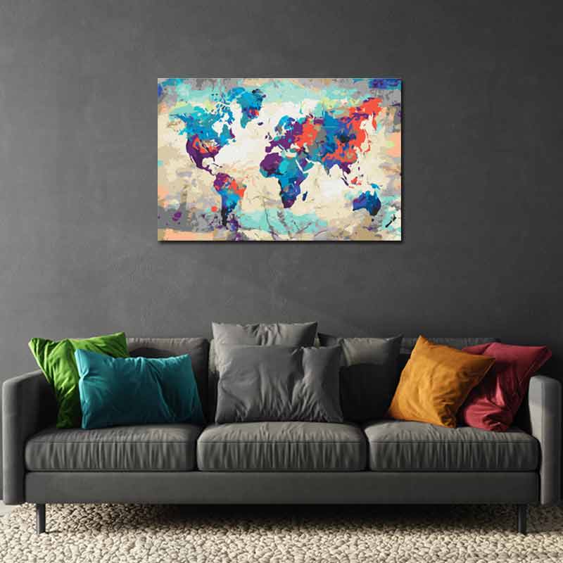 Peinture par numéro Carte du monde Colorée