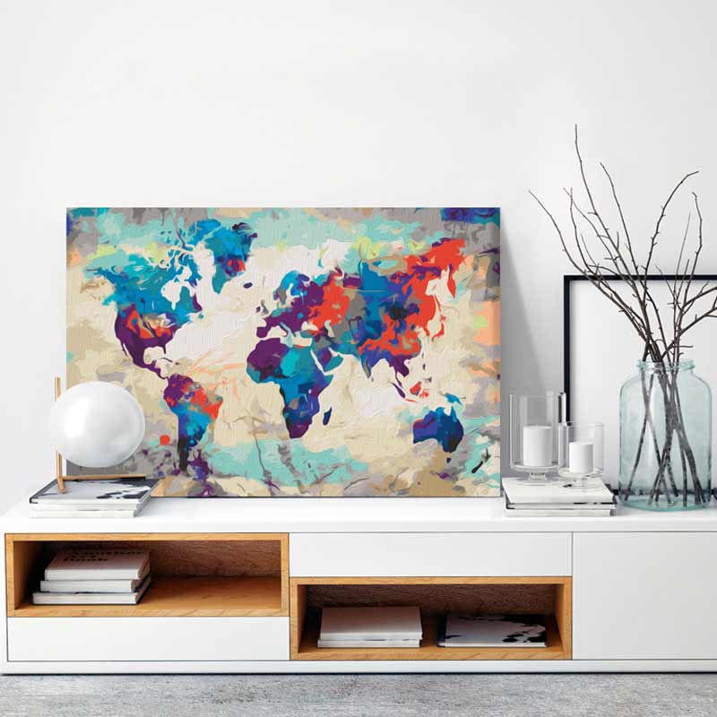 Peinture numérotée Carte du monde Colorée