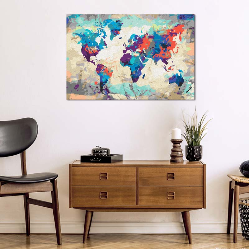 Peinture par numéro Carte du monde Colorée - TabloDéco.fr