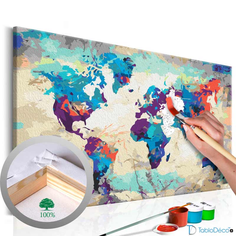 Peinture par numéro décoratif Carte du monde Colorée