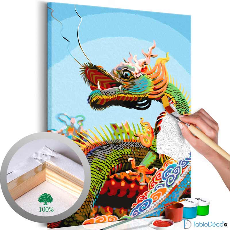 Peinture par numéros d'un Dragon Coloré sur toile