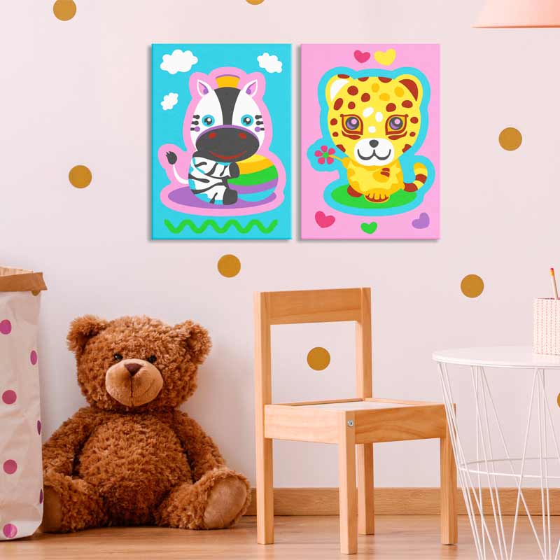 Set complet de Peinture numérotée d'un Léopard et d'un Zèbre