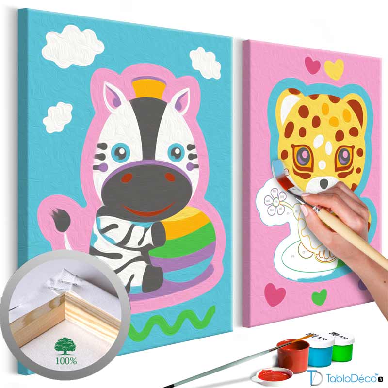 Peinture par numéros d'un Léopard et d'un Zèbre sur toile