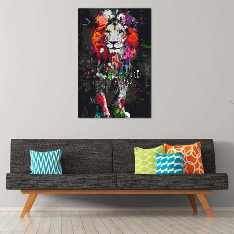 Peinture par numéro Lion Coloré - TabloDéco.fr