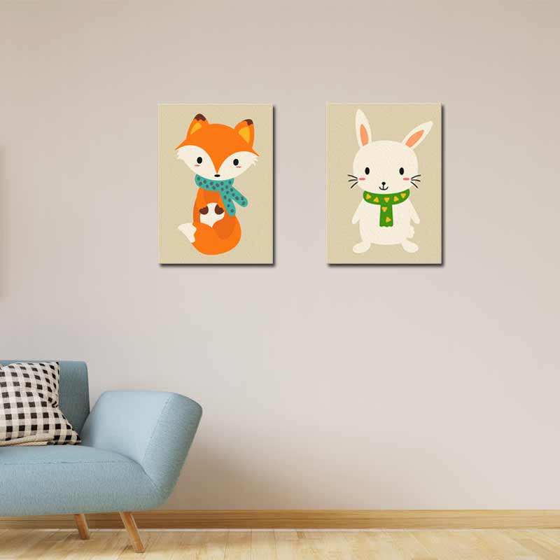  Kit de Peinture par numéros d'un Renard et d'un Lapin
