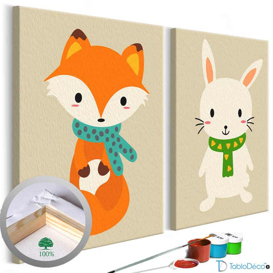 Peinture par numéros d'un Renard et d'un Lapin sur toile