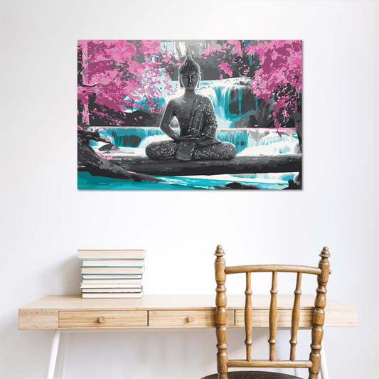 Peinture à réaliser soi-même avec numéros d'une Bouddha et d'une Cascade - TabloDéco.fr