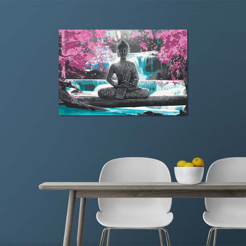 Peinture par numéros Bouddha et Cascade Relaxante - TabloDéco.fr