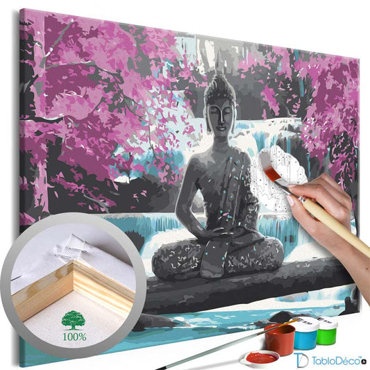 Acheter une toile à peindre d'un Bouddha et d'une Cascade - TabloDéco.fr