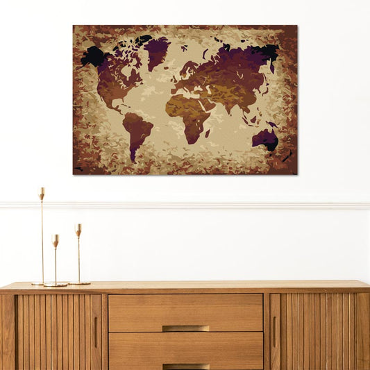 Tableau à peindre soi-même par numéros Carte du Monde Marron - TabloDéco.fr