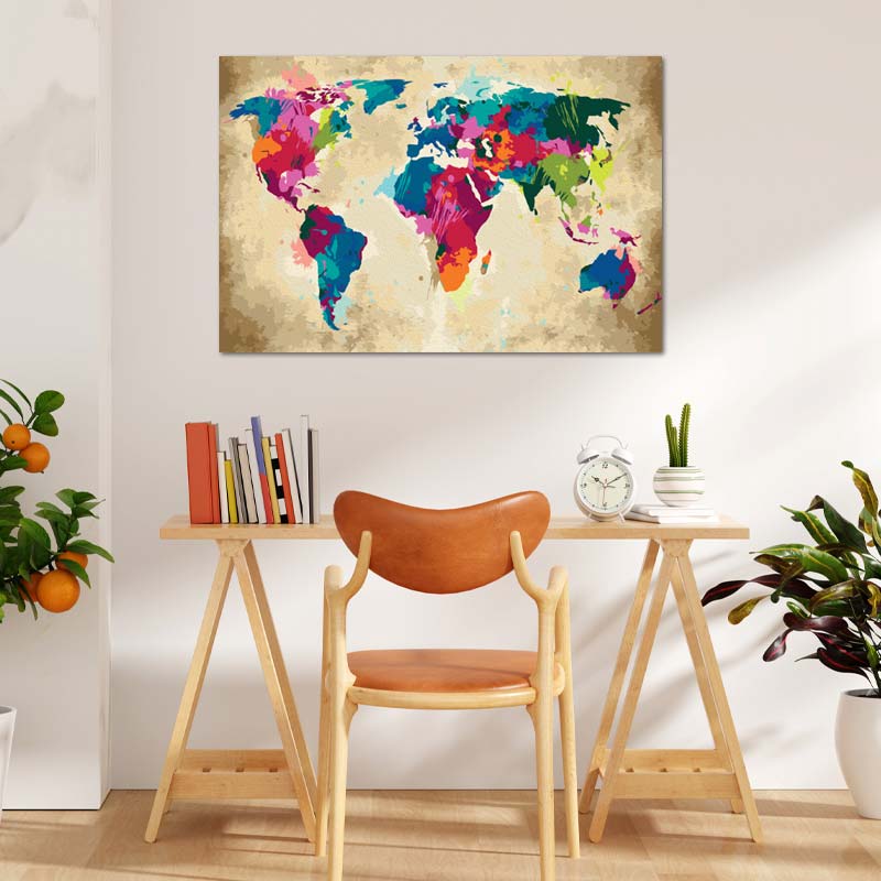 Peinture par numéros Carte du monde Multicolore - TabloDéco.fr
