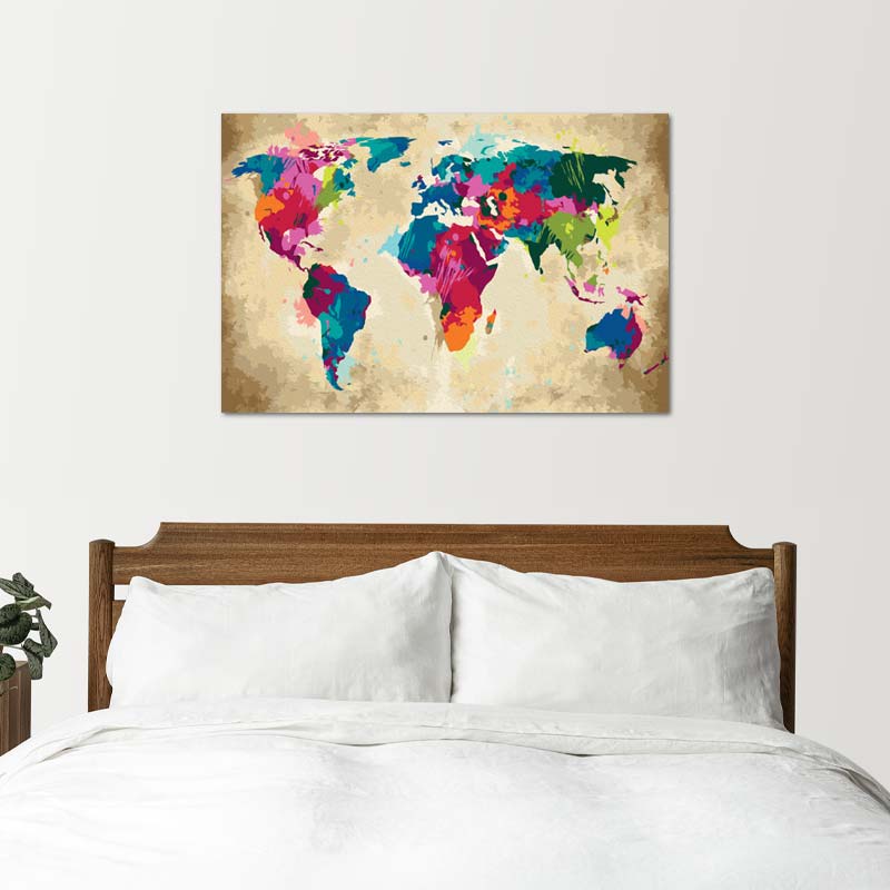 Peinture à réaliser soi-même avec des numéros d'une Carte du monde Multicolore - TabloDéco.fr