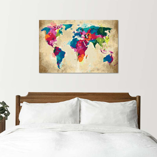 Peinture à réaliser soi-même avec des numéros d'une Carte du monde Multicolore - TabloDéco.fr