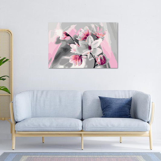 Peinture à réaliser avec numéros Magnolias (Rose et Gris) - TabloDéco.fr