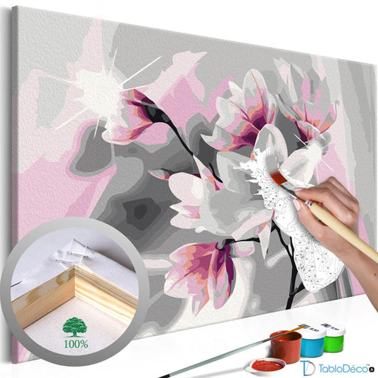 Toile à peindre par numéros Magnolias (Rose et Gris) - TabloDéco.fr