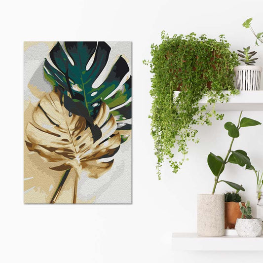 Toile à faire soi-même avec numéros d'un Monstera Vert et Doré - TabloDéco.fr