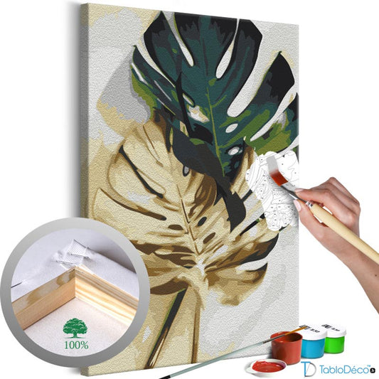 Acheter une toile à peindre d'un Monstera Vert et Doré - TabloDéco.fr