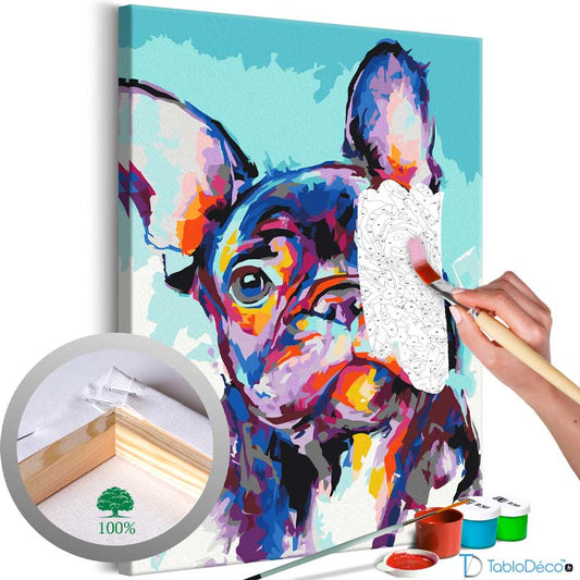 Acheter une Peinture par numéros Portrait Bulldog Coloré - TabloDéco.fr