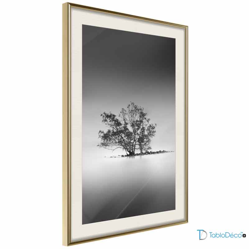 Affiche murale Arbre Noir et Blanc cadre doré avec passe partout