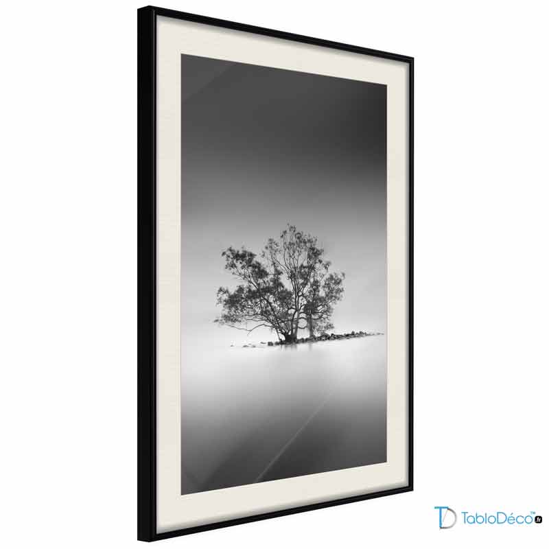 Poster Arbre Noir et Blanc cadre noir avec passe partout