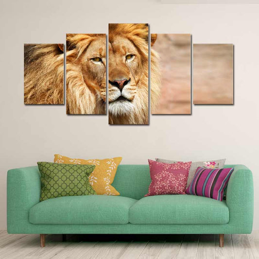 Tableau 5 panneaux Lion