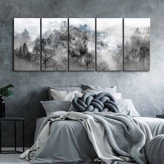 Tableau 5 panneaux Loup