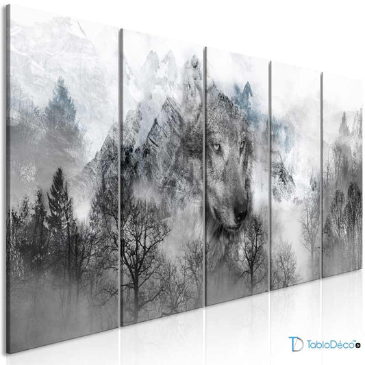 Tableau en 5 panneaux avec un Loup