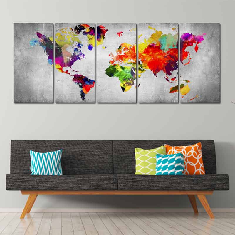 Tableau 5 parties Carte du Monde