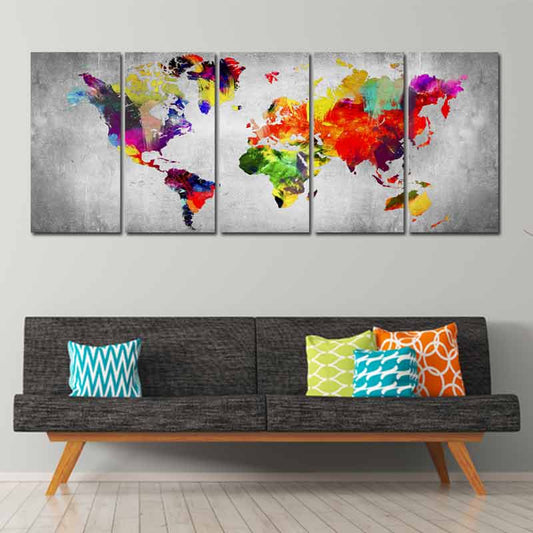 Tableau 5 parties Carte du Monde