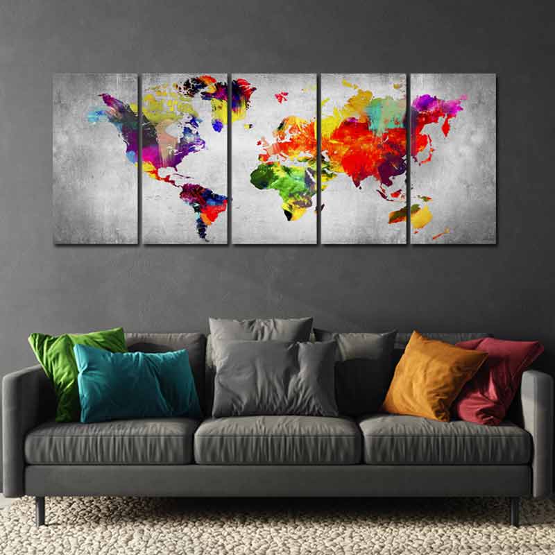 Tableau en 5 parties d'une Carte du Monde
