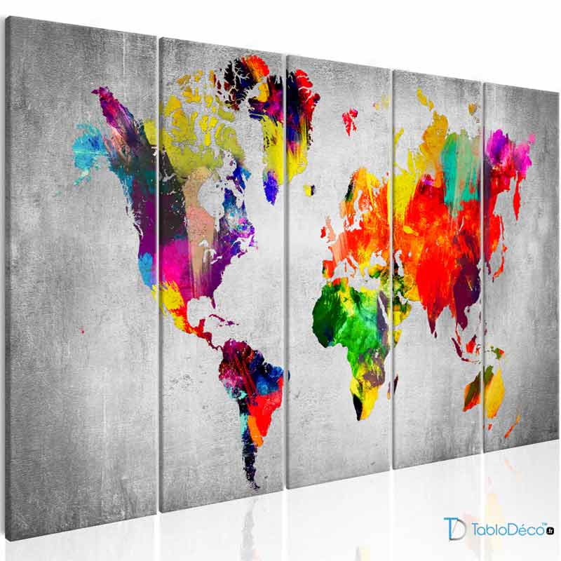Tableau décoratif 5 parties Carte du Monde