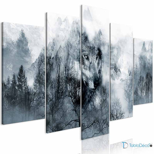 Tableau en 5 parties sur toile avec un loup